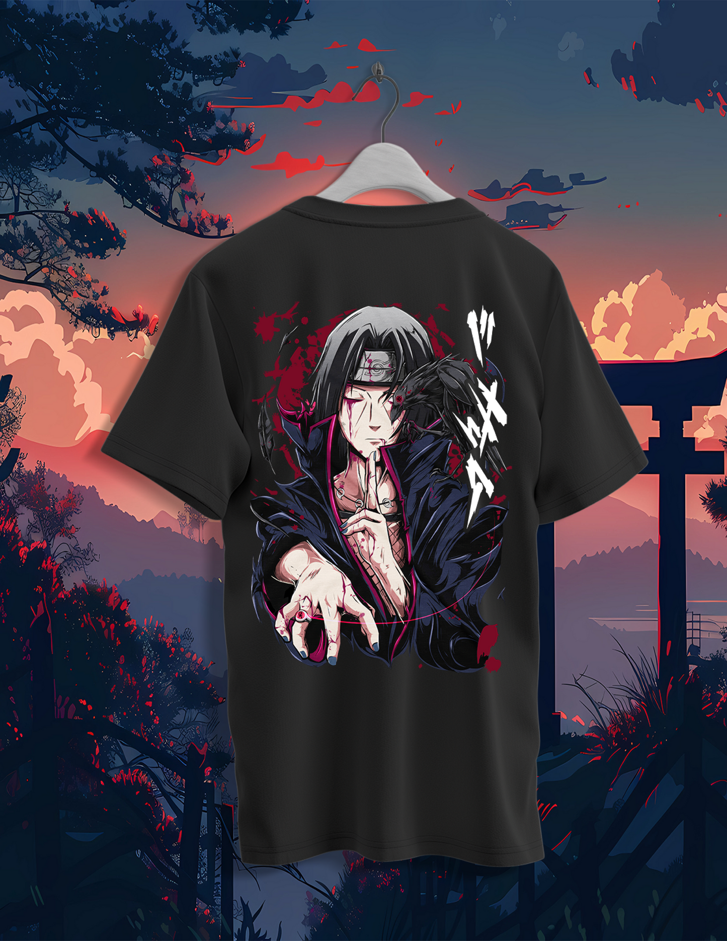 Drop Shoulder Black Itachi Oversized T-Shirt