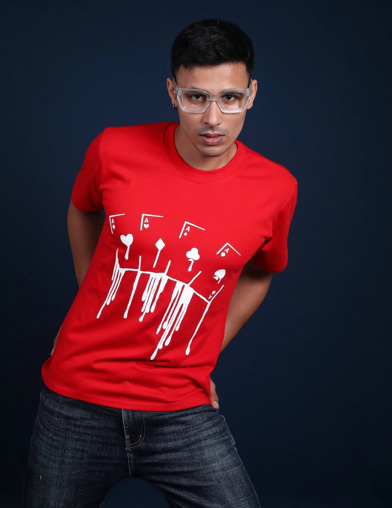 Bold Gambling Aesthetic Four Aces Print Oversized Tee