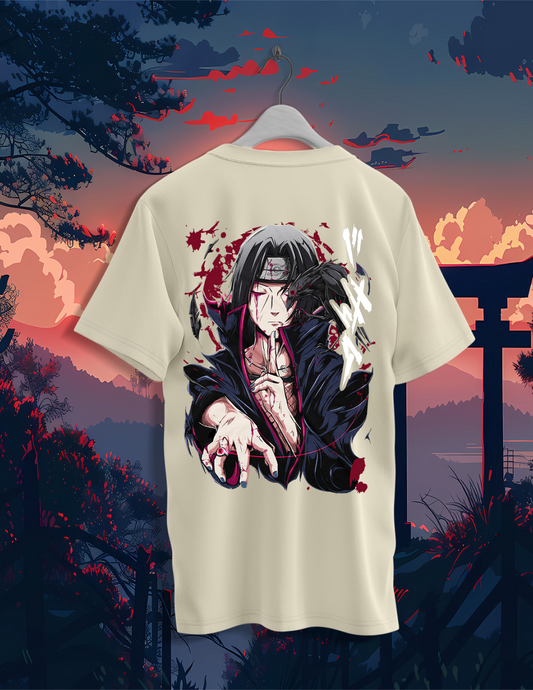 Drop Shoulder Beige Itachi Oversized T-Shirt
