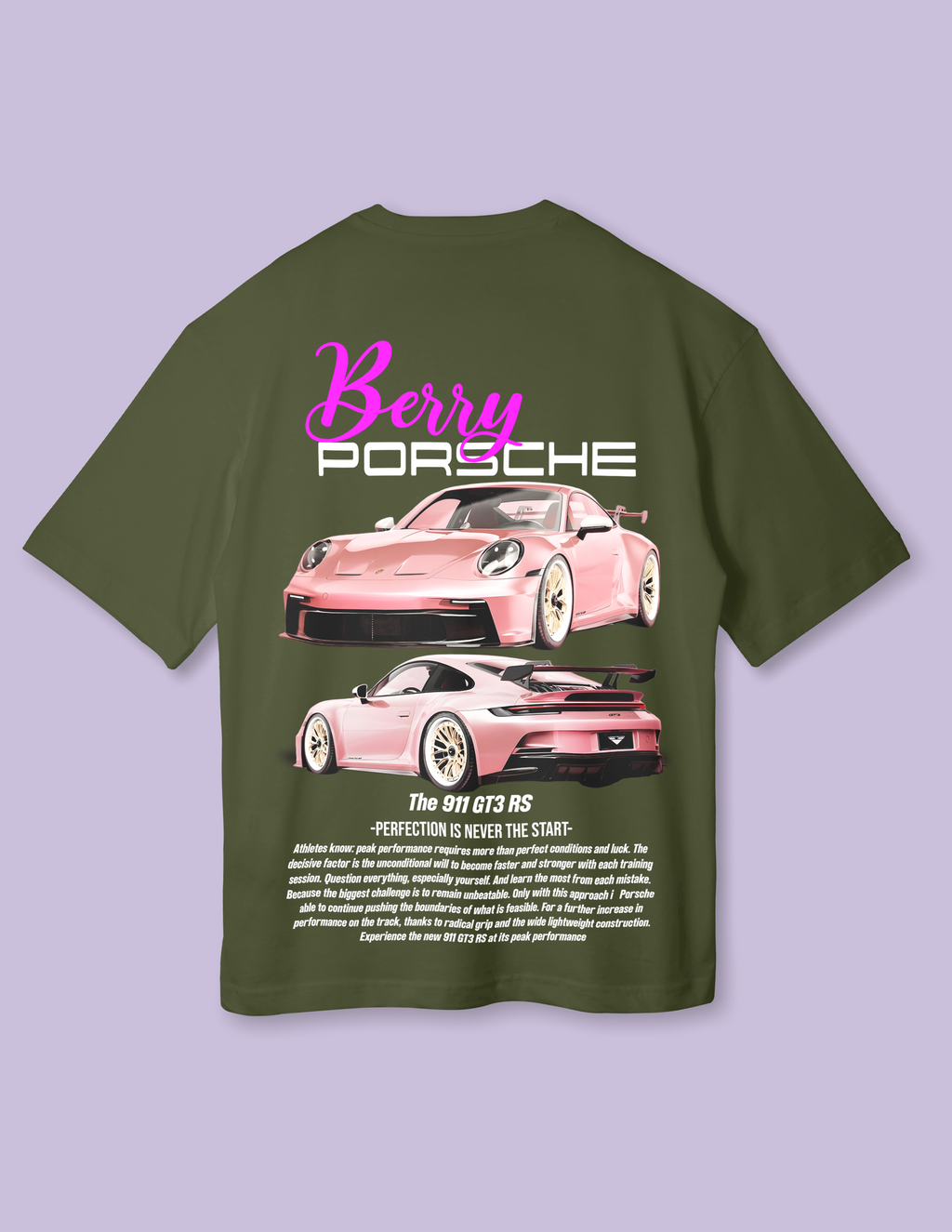 Berry Porsche Car Print Relaxed Fit Oversized T-Shirt