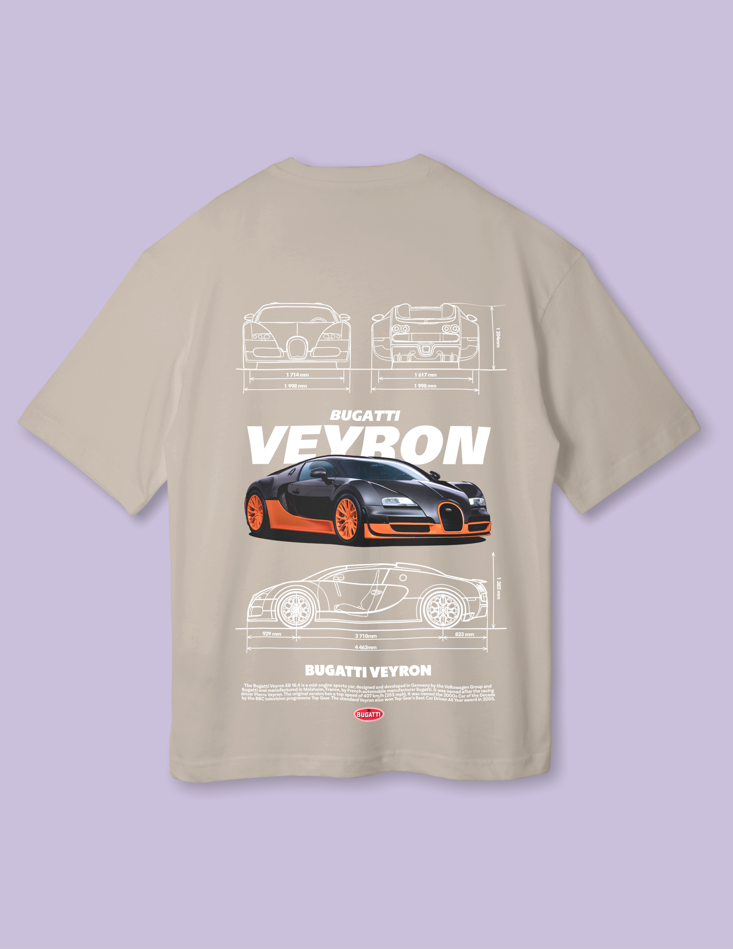 Bold Supercar Graphic Fashion Bugatti Oversized Tee