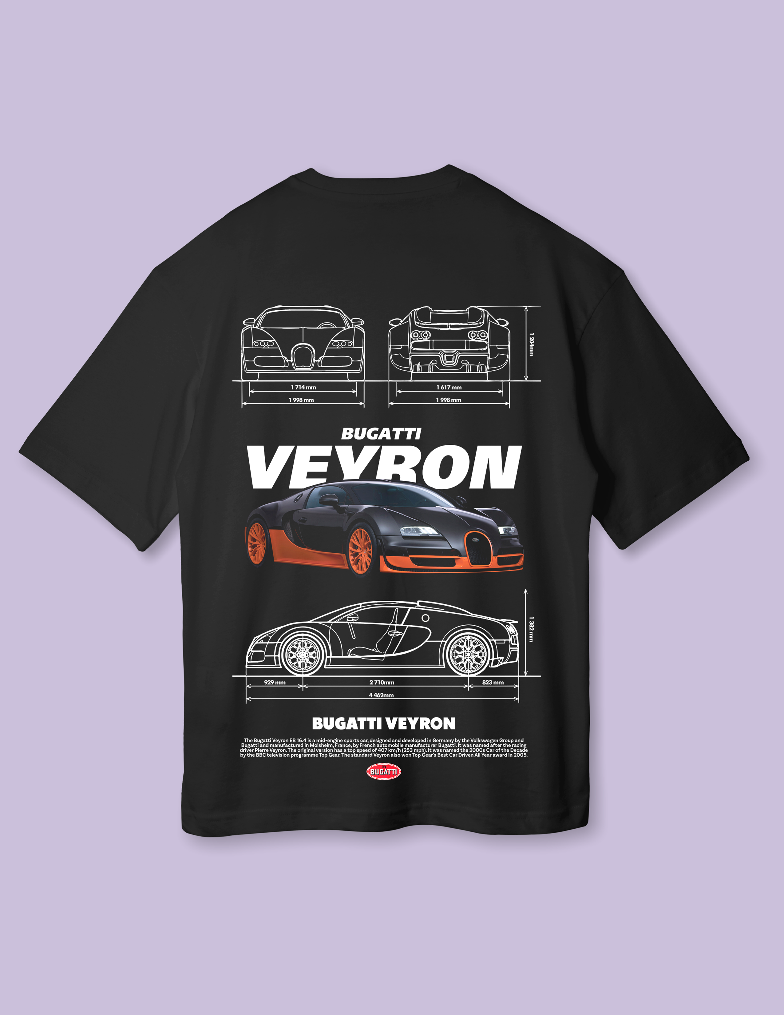 Luxury Super Car Bugatti Oversized T-Shirt