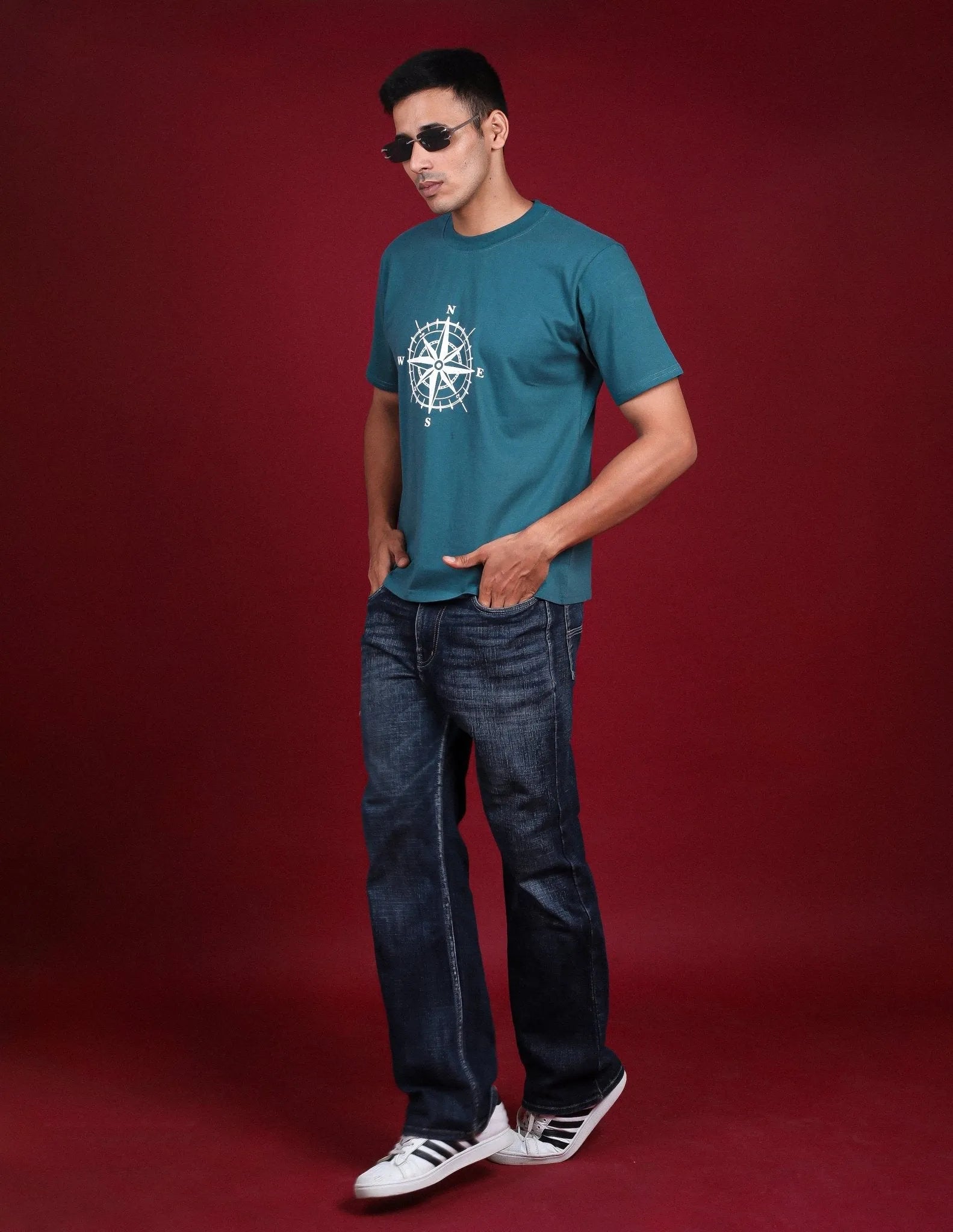 Adventure Seeker Style Compass Print Oversized T-Shirt