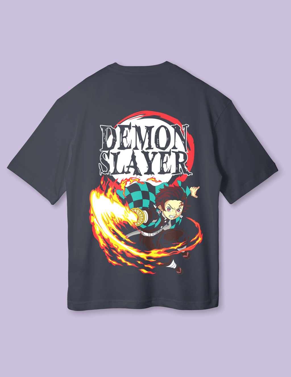 Oversized Graphic Printed Round Neck T-Shirt -Black