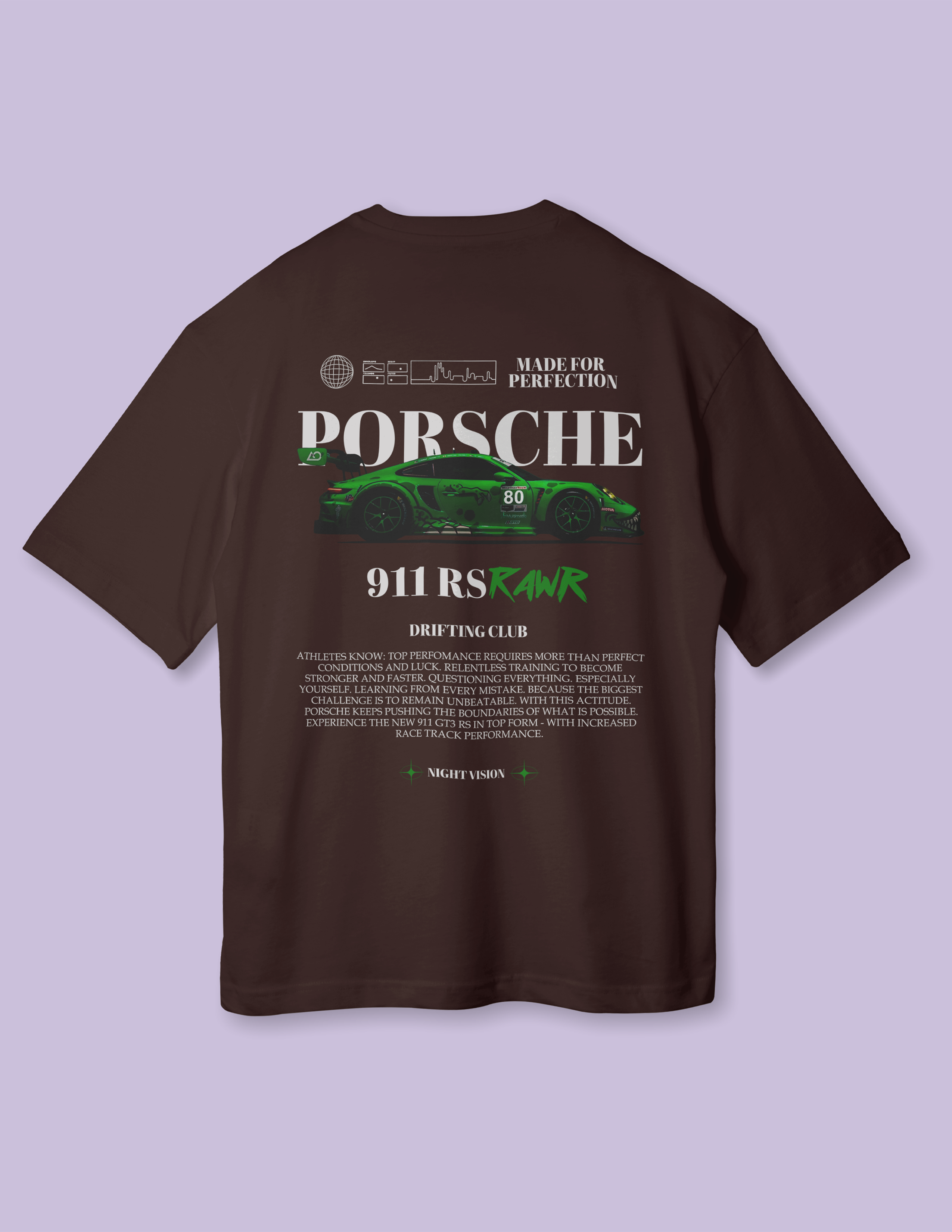 Racing Inspired Style Vintage Green Porsche Oversized Tee