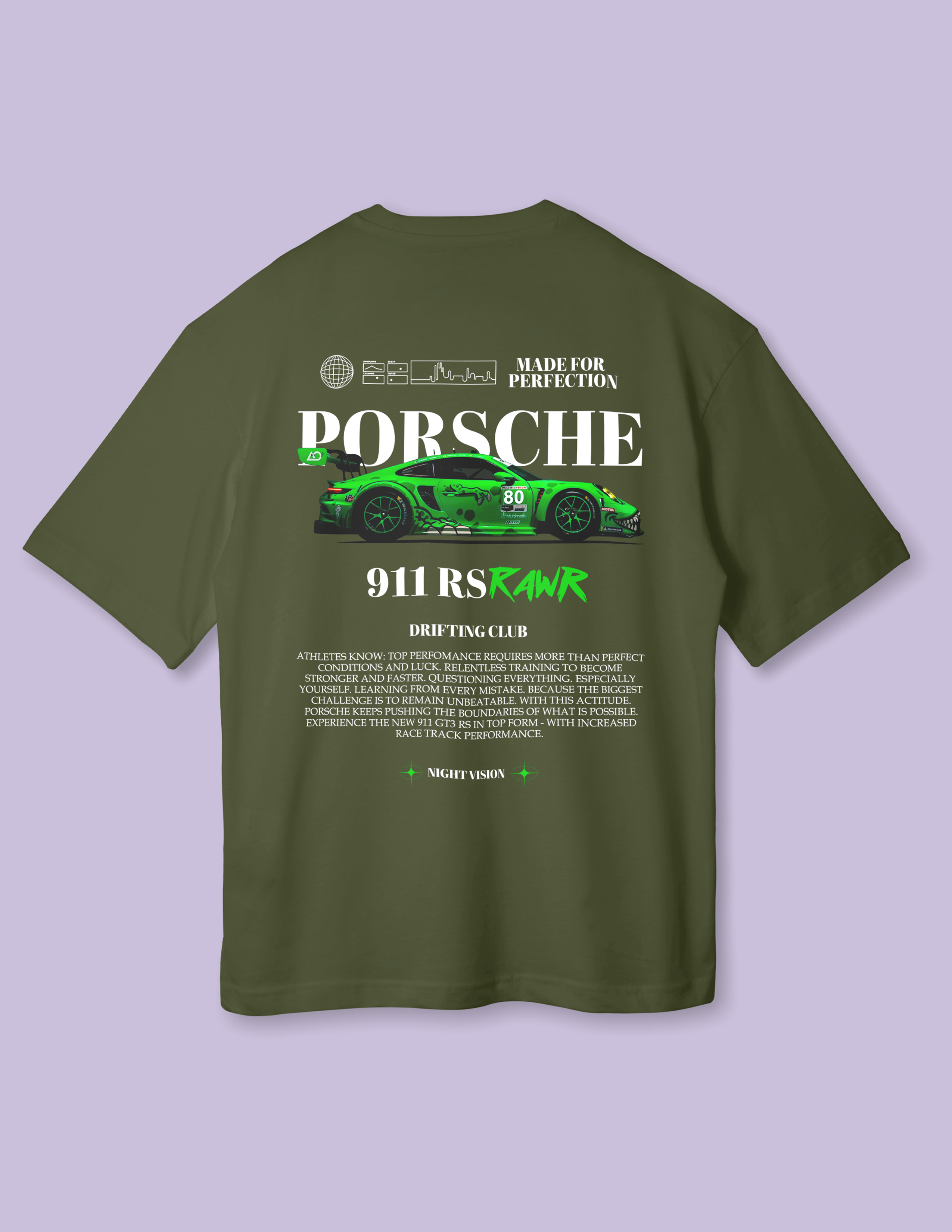 Premium Auto Edition Streetwear Green Porsche Oversized T-Shirt