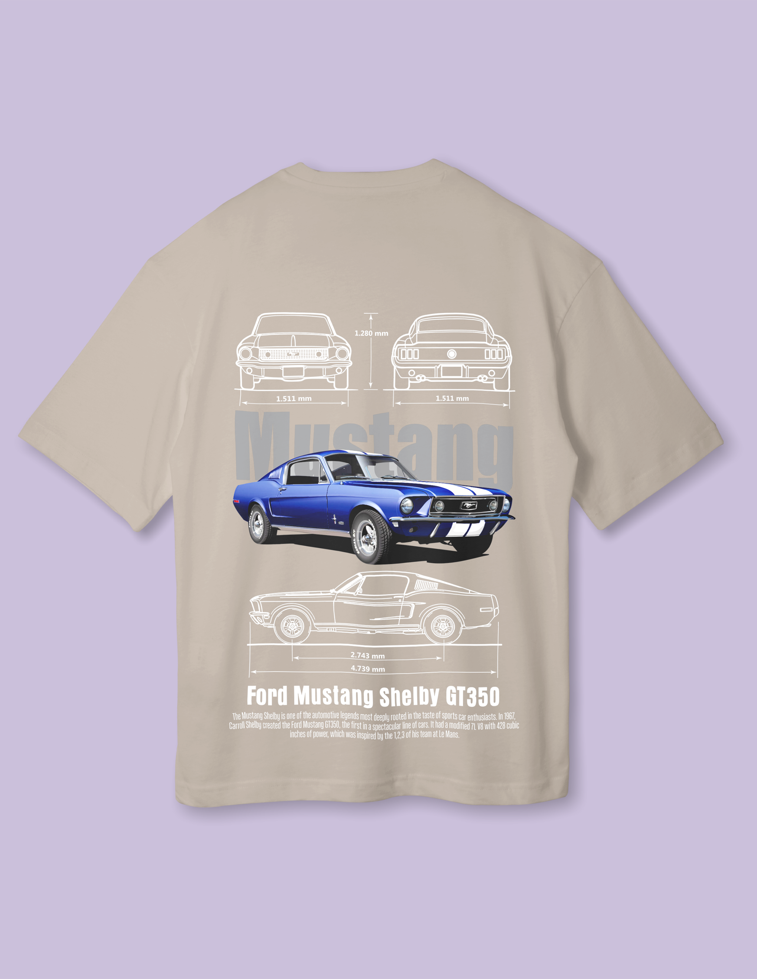 Bold Car Graphic Street Style Mustang Print Drop Shoulder Tee
