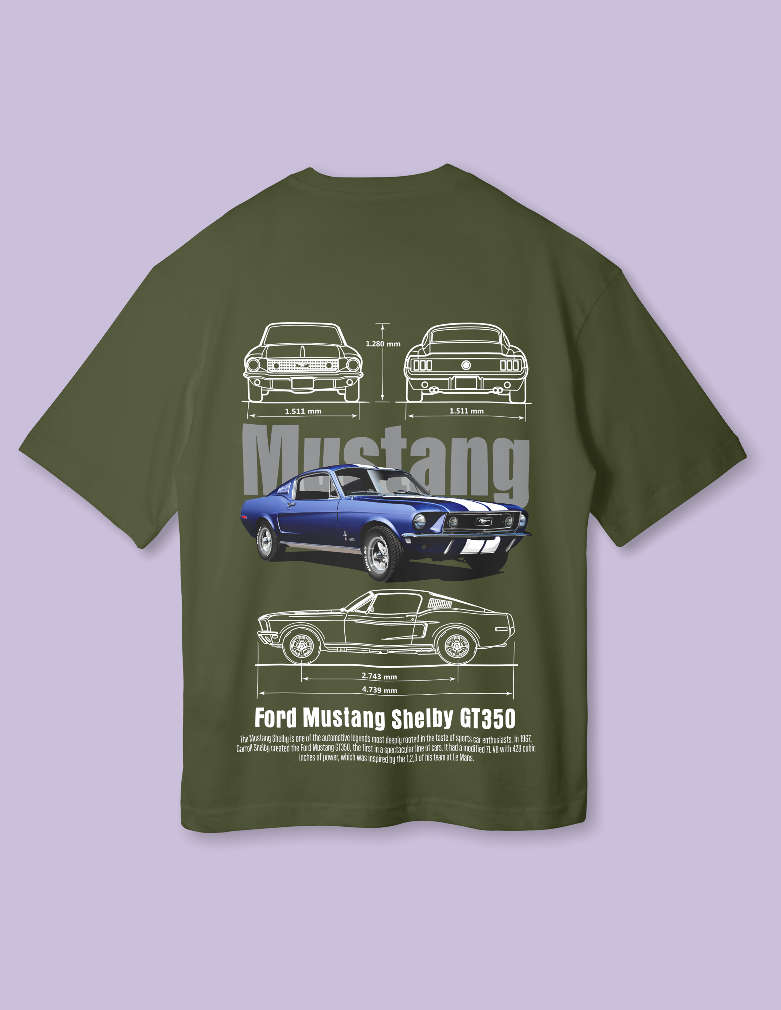 Classic Muscle Car Mustang Print Oversized T-Shirt