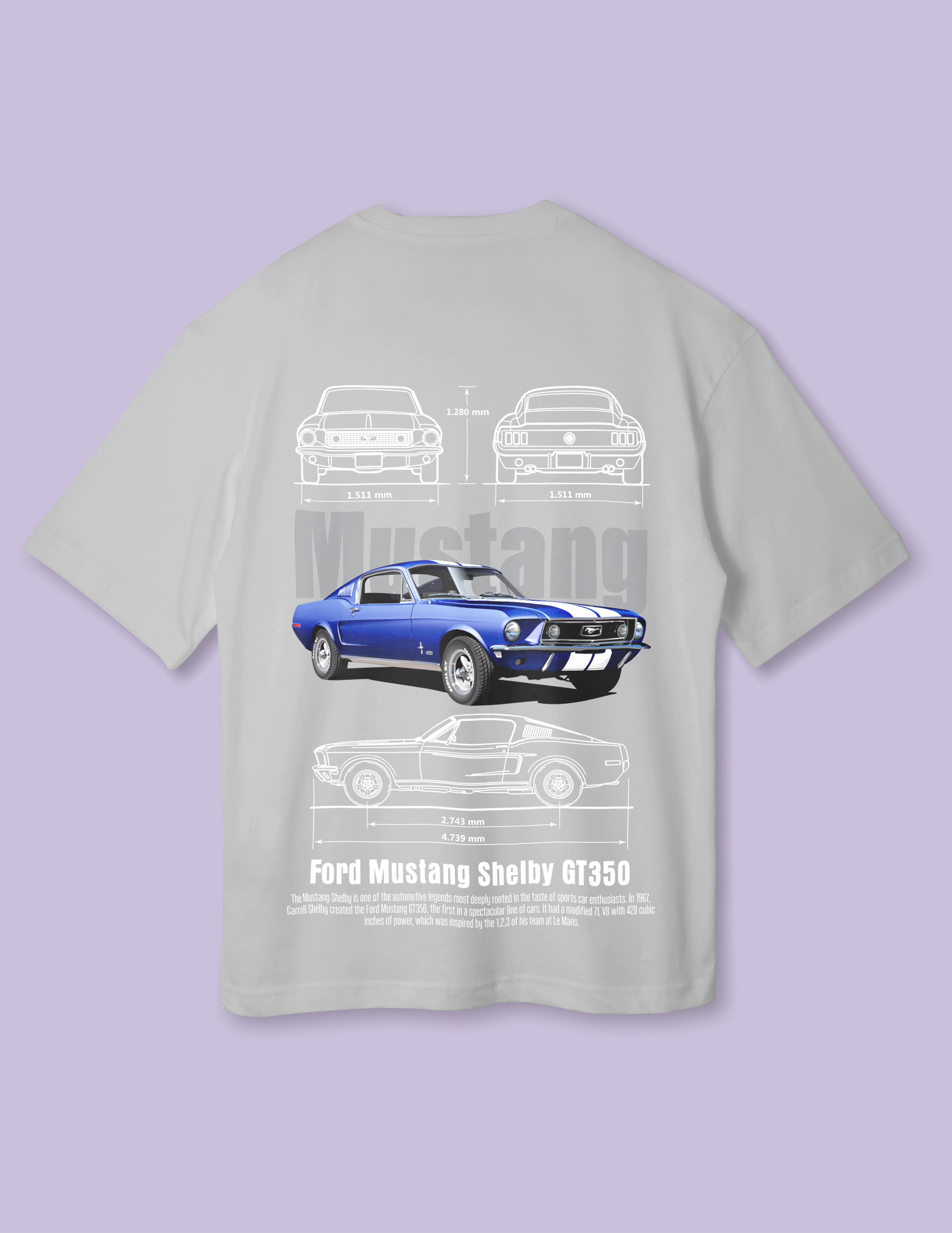 Muscle Car Lovers Style Mustang Graphic Oversized T-Shirt