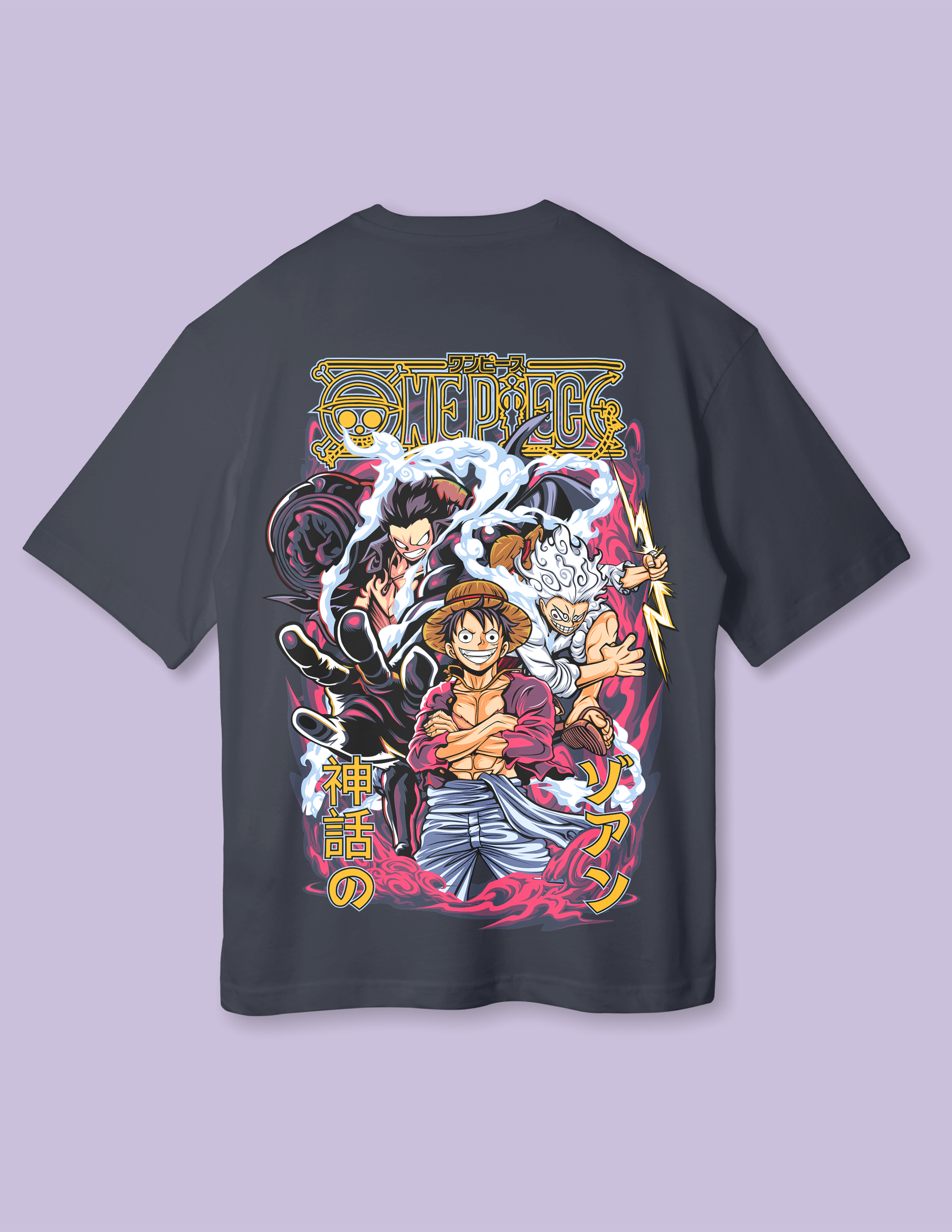 Luffy Cartoon Graphic Print Oversized T-Shirt