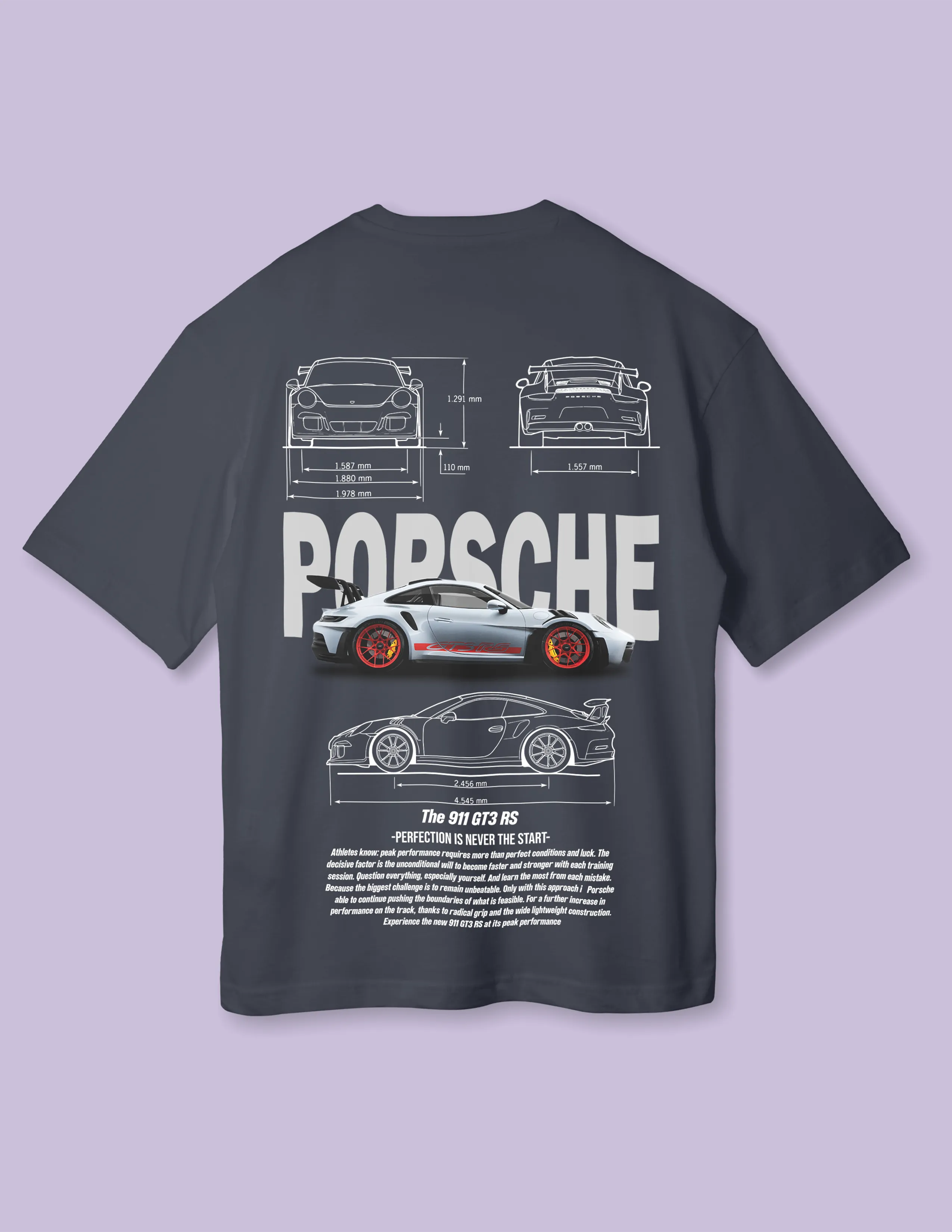 Luxury Auto Vibes Porsche Graphic Grey Oversized T-Shirt